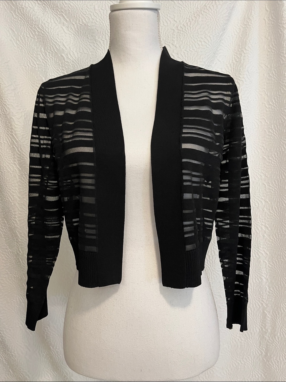 Calvin Klein Black Sheer Stripe Cropped Open Cardigan
